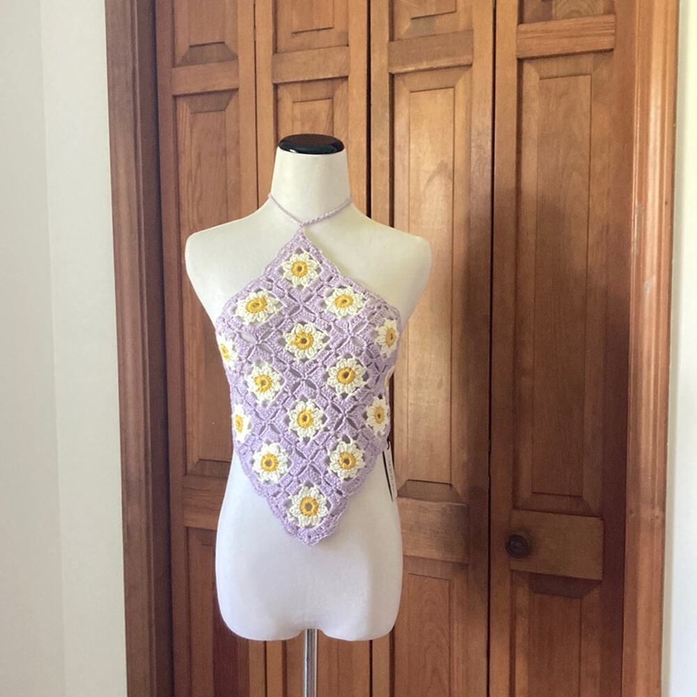 NWT Cider Granny Square Backless Halter Top, Size S